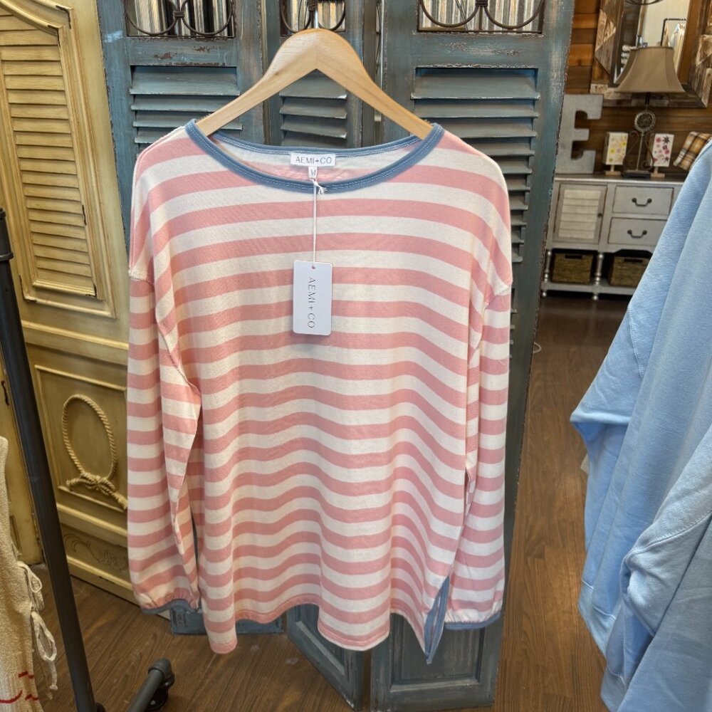 Aemi + Co Pink & White Striped Top